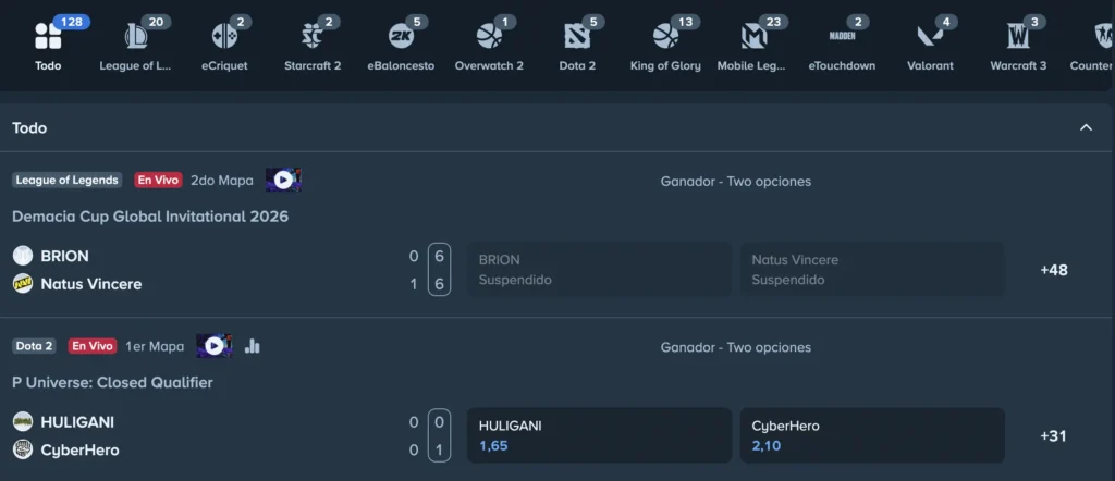 Apuesta en ligas de esports con Stake.