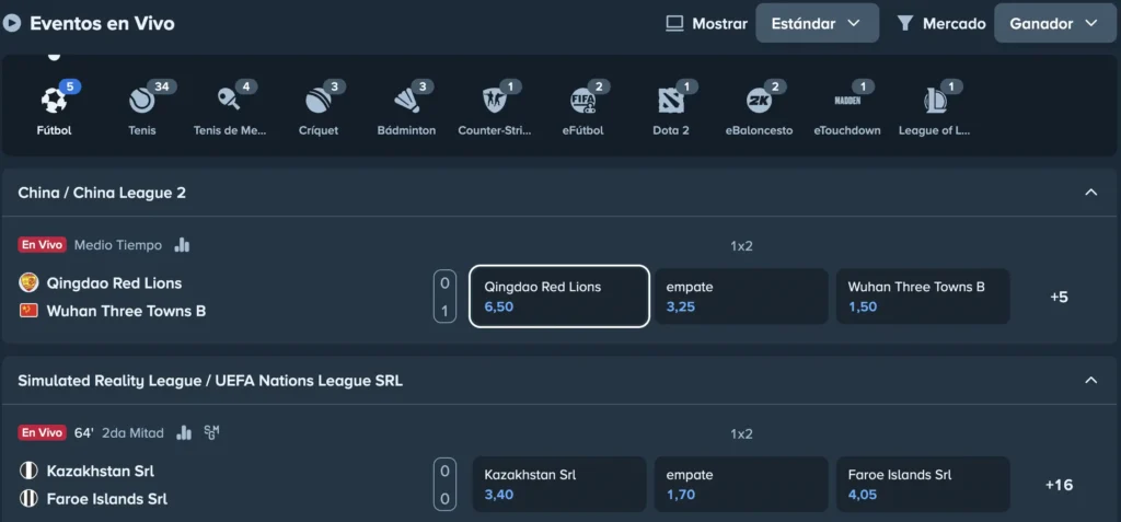Apuesta en partidos en vivo con Stake.